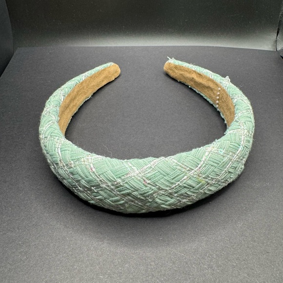 Adorro Tweed Sequin Padded Headband - Light Green - Picture 3 of 6